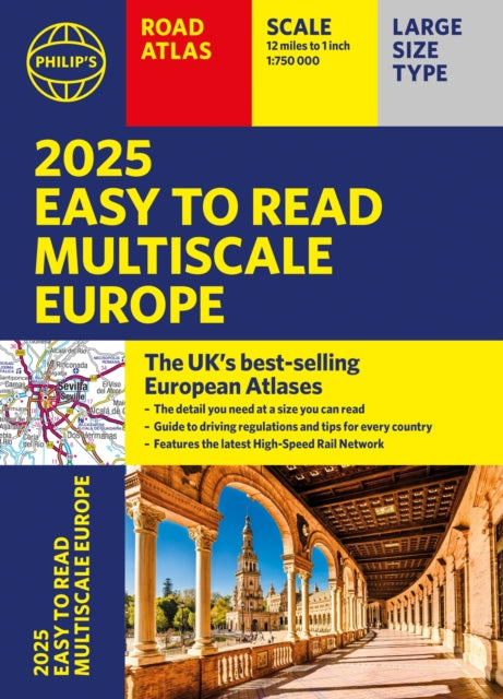 2025 Philip's Easy to Read Multiscale Road Atlas of Europe : (A4 paperback with flaps)-9781849076593