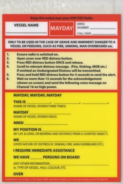 VHF DSC Mayday Procedure Card - Robert Dearn